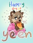 anthro antlers bodily_fluids bottomless brown_body brown_fur burger clothed clothing eating fingers food fur hair holding_object hoodie hoodie_only horn looking_at_viewer male markings open_mouth simple_background smile solo spots spotted_body spotted_fur teeth text topwear topwear_only white_body white_fur tem1tem migurayki_(character) deer hybrid hyena mammal spotted_hyena digital_drawing_(artwork) digital_media_(artwork) english_text
