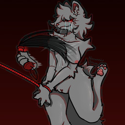 anthro bdsm bodily_fluids bondage bound breasts duo feet female flogger flogging fur genitals grey_body grey_fur impact impact_play masochism nipples pawpads restraints rope rope_bondage solo tears tears_of_pleasure vulva nervouslybrave canid canine mammal 1:1
