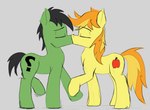 apple black_hair black_mane cutie_mark duo eyebrows eyes_closed food fruit green_body grey_background hair hoof_hold kiss_on_lips kissing male male/male mane multicolored_hair multicolored_mane orange_hair orange_mane plant raised_leg simple_background standing two_tone_hair two_tone_mane two_tone_tail yellow_body sefastpone friendship_is_magic hasbro my_little_pony anon anon_stallion braeburn_(mlp) earth_pony equid equine horse mammal pony 2022 absurd_res colored_sketch digital_media_(artwork) hi_res sketch