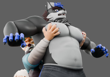 anthro big_muscles big_pecs black_body blue_hair clothed clothed_anthro clothed_male clothing duo featureless_chest fully_clothed fully_clothed_anthro fully_clothed_male grabbing_from_behind hair male male/male male_anthro musclegut muscular muscular_anthro muscular_male nipple_grab pec_grab pecs pose size_difference topless topless_anthro topless_male doncheco mythology mikel_(thedoge28) sethli_doncheco canid canine dragon hybrid mammal mythological_creature mythological_scalie scalie 3d_(artwork) digital_media_(artwork) hi_res