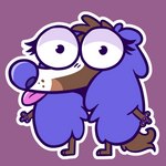 anthro black_eyes brown_body brown_fur cursed female fur looking_at_viewer purple_background purple_body purple_fur simple_background solo tongue tongue_out white_body white_fur bbsartboutique canid canine canis domestic_dog mammal 1:1 hi_res