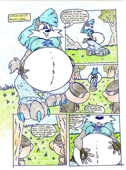 after_vore anthro belly big_belly blue_clothing blue_hair blue_shirt blue_topwear clothing female female_pred group hair outside overweight shirt speech_bubble text topwear trio vore virus-20 wendy_wolf_(virus-20) canid canine canis domestic_pig mammal suid suine sus_(pig) wolf 2007 comic traditional_media_(artwork)