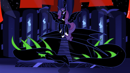 black_body black_feathers black_fur black_scales castle corruption cutie_mark duo feathered_wings feathers female feral fur glowing glowing_eyes hair head_spikes horn male membrane_(anatomy) membranous_wings night outside purple_hair scales size_difference spiked_tail spikes spikes_(anatomy) star tail wings dotrook friendship_is_magic hasbro idw_publishing my_little_pony my_little_pony_(idw) mythology nightmare_rarity_(idw) spike_(mlp) dragon equid equine mammal mythological_creature mythological_equine mythological_scalie scalie winged_unicorn 2011 absurd_res hi_res