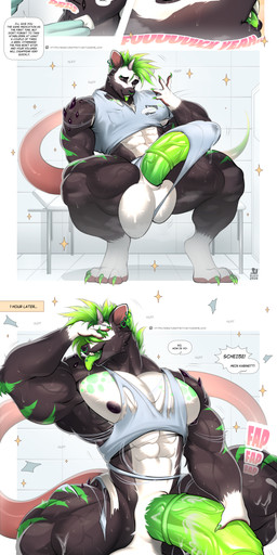 anthro balls big_balls big_penis bodily_fluids claws clothing cum dialogue dripping duo ear_piercing expansion facial_piercing genital_fluids genitals green_hair growth growth_orgasm growth_sequence growth_serum gwm hair half-erect horn huge_balls huge_penis hyper hyper_balls hyper_genitalia hyper_penis male medical medical_gloves medical_instrument medical_syringe muscular nose_piercing orgasm orgasm_face penis piercing precum precum_drip rat_tail scientific_instrument solo spikes syringe tail text tongue tongue_out torn_clothing transformation bluch_(artist) mammal murid murine rat rodent absurd_res comic english_text hi_res url