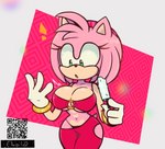 anthro big_breasts breasts cleavage clothed clothing female food huge_breasts popsicle qr_code simple_background solo thong under_boob underwear white_background ebolahorny sega sonic_the_hedgehog_(series) amy_rose eulipotyphlan hedgehog mammal absurd_res hi_res