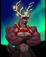 abs anthro antlers aurora_(phenomenon) barazoku bell biceps big_muscles christmas_lights crossed_arms deltoids eyebrows featureless_crotch frown fur hair harness holidays horn huge_muscles looking_at_viewer male manly muscular muscular_anthro muscular_male navel night nude outside pecs sky solo standing star starry_sky thick_arms thick_thighs tuft vexedlupine christmas deer mammal new_world_deer reindeer 2023 2d_animation 4:5 animated loop no_sound short_playtime webm