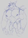 anthro balls big_penis fur genitals male muscular nipples pecs penis solo unrealrui activision crash_bandicoot_(series) tiny_tiger dasyuromorph mammal marsupial recently_extinct_species thylacine low_res sketch