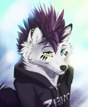 anthro female heterochromia mohawk piercing solo zakgor koul gorsha_(character) canid canine canis mammal wolf half-length_portrait portrait