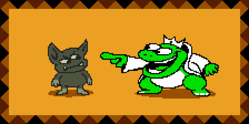 anthro cloak cloak_only clothed clothing crown crown_only duo gesture hand_gesture headgear headgear_only laugh laughing_at male mostly_nude nude partially_clothed pointing pointing_at_another motorroach mario_bros nintendo super_mario_bros._2 super_mario_land tatanga wart_(mario) alien alien_humanoid amphibian frog humanoid 2:1 digital_media_(artwork) meme pixel_(artwork)