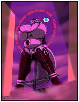 aroused auction bdsm big_breasts bodily_fluids bondage boots bound breasts chastity_cage chastity_device clothing cum femmesuit flat_chastity_cage footwear gag gagged genital_fluids hair high_heeled_boots high_heels hood huge_breasts inflatable leaking leaking_from_chastity legwear nose_hooks one-bar_prison ponytail pump ribbons shoes slightly_chubby smoke spotlight text thigh_boots thigh_highs masterzoroark666 mammal mustelid otter hi_res