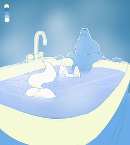 anthro anthro_on_anthro anus ass_up bath bathing bathtub blue_background butt color_swatch duo fellatio female genitals intraspecies looking_pleasured male male/female nude oral partially_submerged penile reclining sex simple_background steam vulva water ittybittykittytittys disney zootopia nick_wilde skye_(zootopia) arctic_fox canid canine fox mammal red_fox true_fox 2019