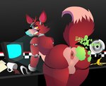 anthro anus balls butt eye_patch eyewear fart fart_cloud gassy genitals hook hook_hand looking_at_viewer looking_back looking_back_at_viewer machine male raised_tail smelly solo tail teasing teasing_viewer teeth dodgesthehusky five_nights_at_freddy's scottgames foxy_(fnaf) animatronic canid canine fox mammal robot