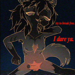 anthro breasts chest_tuft erection eyebrow_piercing facial_piercing finger_on_mouth fluffy fluffy_tail foreskin fur genitals grey_body grey_fur gynomorph humanoid_genitalia humanoid_penis intersex nipples nude penis piercing sharp_teeth solo tail teeth text tuft vhs_filter baphometsex canid canine canis hyena mammal wolf 1:1 english_text hi_res