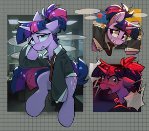 accessory angry bodily_fluids clothing collared_shirt dress_shirt female feral horn inner_ear_fluff necktie shirt solo speech_bubble sweat sweatdrop tired topwear tuft worried lerkfruitbat backrooms_(film) friendship_is_magic hasbro my_little_pony mythology the_backrooms twilight_sparkle_(mlp) equid equine mammal mythological_creature mythological_equine unicorn hi_res