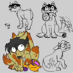 alternate_species ambiguous_gender black_hair blep claws feral feralized fur furrification hair markings pawpads paws plushie scared shaking simple_background smile snarling snout solo spots spotted_body spotted_fur tail tail_motion tailwag teddy_bear tongue tongue_out toony trembling tick_(artist) johnny_the_homicidal_maniac squee! todd_casil canid canine canis domestic_dog mammal 1:1 2022 digital_media_(artwork) sketch young_(lore)
