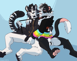 animal_genitalia animal_penis anthro ball_grab ball_tuft balls canine_genitalia canine_penis clothing collar cuddling duo fur genitals hug humanoid_genitalia humanoid_penis leash leash_pull male male/male nude penis penis_tip sheath simple_background smile tuft casparr lio_(hokkqi) noah_(evilfawx) felid feline hybrid lion mammal pantherine prehistoric_species saber-toothed_tiger 2021 5:4 digital_media_(artwork) shaded signature watermark