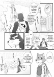 anthro biceps canid canine canis chest_tuft clothing comic cotton_(artist) dialogue domestic_dog english_text fur greyscale male mammal monochrome muscular natsume_(tooboe_bookmark) nitobe shirt tank_top text tooboe_bookmark topwear tuft