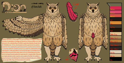 anklet anthro artist avian_feet beak claws cloacal_penis cursive engraving feathers genitals jewelry lined_paper male natural_colors open_mouth overweight overweight_male paper penis red_text solo spread_wings tail text tired_eyes tongue twitter_handle wings pookashifts professor_dion avian bird indian_eagle-owl owl absurd_res alternate_version_at_source colored english_text handwritten_text hi_res model_sheet