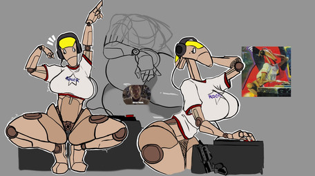 big_breasts breasts butt clothing crouching disc_jockey electronics emanata female gun headphones humor machine ranged_weapon solo tan_body thick_thighs weapon srkaiser_67 star_wars star_wars_insider dj_battle_droid obi-wan_kenobi b1_battle_droid b2_super_battle_droid battle_droid humanoid robot 2025 censored e621_post_recursion meme sketch