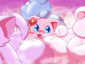 anthro blue_body blue_eyes blue_fur bubble butt butt_jiggle butt_slap duo faceless_character faceless_male facesitting flirting flirting_look flirting_with_viewer flower fluffy fluffy_tail fur group hand_on_butt heart_symbol jiggling looking_at_viewer looking_pleasured loving_gaze male male/male motion_lines multicolored_body offscreen_character pattern_background pink_body pink_fur plant simple_background sitting sitting_on_another slap slapping_own_butt slapping_self smile tail tongue tongue_out white_body white_fur p02py_1n3g amagi_brilliant_park fan_character tirami bear bovid canid canine canis caprine domestic_dog felid mammal pomeranian sheep spitz digital_media_(artwork) hi_res