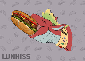 big_food bodily_fluids collar detailed_food eating eyes_closed feral food gem gold_(metal) gold_collar horn male metal_collar neck_bulge pattern_background red_body saliva sandwich_(food) simple_background solo straining swallowing text lunhiss mythology dragon mythological_creature mythological_scalie scalie 2026 artist_name colored detailed digital_media_(artwork) digital_painting_(artwork) headshot_portrait painting_(artwork) portrait widescreen