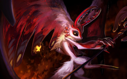 abstract_background ambiguous_gender antares_(kirby_and_the_forgotten_land) anthro antlers biped black_background black_sclera chest_tuft colored_nails countershading digitigrade duo feral fingernails fluffy fluffy_tail flying fur glowing glowing_body head_wings horn huge_wings looking_at_another looking_back looking_back_at_another mouthless multicolored_body multicolored_fur nails neck_tuft pupils red_body red_fingernails red_fur red_nails side_view simple_background size_difference solo_focus tail tan_body tan_fur tuft unusual_wing_placement white_body white_fur white_pupils wings pasteldraqon kirby_(series) nintendo chaos_elfilis morpho_knight alien arthropod butterfly chinchilla chinchillid insect lepidopteran mammal rodent starling_(kirby) 2025 digital_media_(artwork) digital_painting_(artwork) hi_res painting_(artwork)