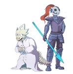 alternate_species bone duo melee_weapon polearm simple_background skeleton spear weapon white_background jazzycat undertale undertale_(series) alphys undyne animated_skeleton fish lizard marine reptile scalie undead