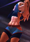 abs anthro athletic athletic_female blue_eyes bodily_fluids bottomwear buckteeth clothed clothing clothing_lift female fur gloves half-closed_eyes handwear looking_at_viewer midriff muscular muscular_anthro muscular_female narrowed_eyes navel shirt shirt_lift shorts solo standing sweat sweatdrop teeth topwear ldr looney_tunes space_jam space_jam:_a_new_legacy warner_brothers lola_bunny lagomorph leporid mammal rabbit 2021 hi_res signature