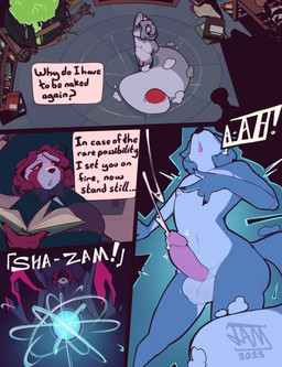 anthro balls big_breasts breasts dialogue ejaculation female genitals hands-free holidays huge_breasts humanoid_genitalia humanoid_penis magic magic_circle magic_user male nude penis slightly_chubby slightly_chubby_female spontaneous_ejaculation witch witch_costume jammyjars halloween ailurid canid canine canis mammal red_panda wolf absurd_res comic hi_res