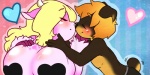 anthro blush breasts clothed clothing duo female heart_symbol kissing male nude pasties pink_body topless cyn. kingofkof miles_(kingofkof) ruby_(rubyluvcow) bovid bovine canid canine canis cattle domestic_dog mammal digital_media_(artwork) icon linked_icons