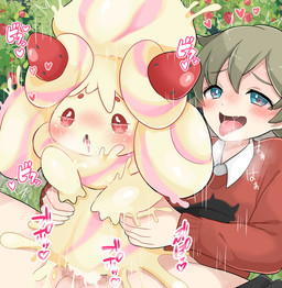 ambiguous_penetration beady_eyes blush blush_lines bodily_fluids bottomless bottomless_human bottomless_male clothed clothed_human clothed_male clothing drooling female female_penetrated fleshlight_position food grey_hair hair heart_in_pupils interspecies larger_human larger_male light_body light_skin male male/female male_human monotone_hair multicolored_body onomatopoeia open_mouth penetration penile penile_penetration pink_body plant pokephilia red_eyes saliva shirt short_hair shrub size_difference slim slim_human slim_male smaller_female sound_effects straight_hair sweater text thrust_lines thrusting topwear two_tone_body white_body prrrrrrmine nintendo pokemon alcremie food_creature generation_8_pokemon human mammal pokemon_(species) strawberry_sweet_alcremie vanilla_cream_alcremie 2022 hi_res japanese_text