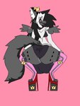 anthro balls_outline big_butt bulge butt clothing crouching detailed_bulge femboy footwear genital_outline high_heels hyper male platform_footwear platform_heels shoes solo twerking hachi_pachi hachi_vestra avian bird domestic_cat felid feline felis hybrid mammal 3:4