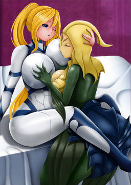 armor blonde_hair bodysuit breast_play breast_suck breasts clothed clothing crossover_ship duo exposure_variation eyes_closed female female/female hair hand_on_head interspecies long_hair nipple_fetish nipple_play nipple_suck one_eye_closed skinsuit split_form sucking tight_clothing zero_suit asadmandraws league_of_legends metroid nintendo riot_games tencent nami_(lol) samus_aran aquatic human humanoid mammal merfolk absurd_res crossover hi_res