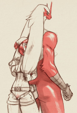 abs anthro athletic athletic_female beak blush blush_lines breast_squish breasts clothed clothing covering covering_breasts covering_self duo female flirting freckled_arms freckled_chest freckled_face freckled_hips freckled_legs freckled_thighs freckles hair holding_partner interspecies larger_male looking_at_another male male/female pube_peek pubes romantic romantic_couple scuted_arms scutes seductive size_difference squish topless unzipped_shorts mixnmatt nintendo pokemon fan_character pokemon_trainer blaziken generation_3_pokemon human mammal pokemon_(species) digital_media_(artwork) hi_res signature sketch spot_color