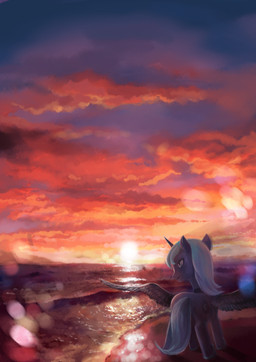 beach blue_body blue_feathers blue_fur blue_hair cloud cutie_mark feathered_wings feathers female feral fur hair horn light outside sea seaside sky smile solo spread_wings standing sunset water wave wings tiger-type friendship_is_magic hasbro my_little_pony mythology princess_luna_(mlp) equid equine mammal mythological_creature mythological_equine winged_unicorn 2014 absurd_res hi_res