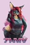 5_fingers anthro black_body black_fur black_nose breasts clothed clothing female fingers fur hair open_mouth red_hair smile solo tan_body tan_fur teeth tongue goldendruid canid canine fox mammal 2021 digital_media_(artwork) hi_res