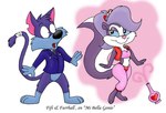 anthro clothed clothing duo female fumes jacket male parody perfume topwear kikerodz i_dream_of_jeannie tiny_toon_adventures warner_brothers fifi_la_fume furrball domestic_cat felid feline felis mammal mephitid skunk distracting_watermark watermark