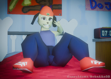 anthro beanie bedroom bottomwear clothed clothing footwear hat headgear headwear inside low_poly male pants shirt shoes solo tank_top topwear cappyadams blender_eevee parappa_the_rapper sony_corporation sony_interactive_entertainment parappa 3d_(artwork) blender_(artwork) digital_media_(artwork)