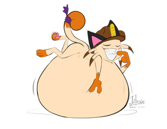 after_vore anthro belly big_belly clothing group hat headgear headwear huge_belly male overweight simple_background vore white_background jerberjer nintendo pokemon generation_1_pokemon meowth pokemon_(species) 2023 hi_res