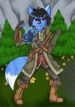 anthro armor blue_body blue_fur clothing flower fur male plant purple_eyes solo tree cinnamama league_of_legends riot_games tencent lloyd_(darkfoxsoldier) canid canine fox mammal