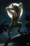 anthro black_nose butt detailed_background full_moon fur hair male moon open_mouth outside pubes solo teeth tongue transformation hitmore mythology canid canine canis mammal mythological_canine mythological_creature werecanid werecanine werecreature werewolf 2019 digital_media_(artwork) hi_res