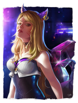 black_clothing black_topwear black_tube_top blonde_eyebrows blonde_hair blurred_background brown_collar clothing collar collar_tag crop_top crystal_tail ear_piercing eyebrows eyelashes female female_humanoid glint hair head_tilt heart_collar_tag inside light lips long_hair looking_at_viewer markings piercing purple_ears purple_tail red_lips shirt solo tail tan_body tan_skin topwear tube_top whisker_markings white_clothing white_crop_top white_topwear yellow_eyes claudia_tuci league_of_legends riot_games tencent ahri_(lol) animal_humanoid canid canid_humanoid canine canine_humanoid fox_humanoid humanoid mammal mammal_humanoid tailed_humanoid 2018 adobe_photoshop_(artwork) digital_drawing_(artwork) digital_media_(artwork) english_description half-length_portrait hi_res lighting portrait shaded signature