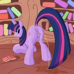 1:1 anatomically_correct anatomically_correct_anus anatomically_correct_genitalia anatomically_correct_pussy animal_genitalia animal_pussy anus ass_up bodily_fluids book bookshelf butt callichrome casual_urination clitoral_winking clitoris cutie_mark equid equine equine_anus equine_genitalia equine_pussy female feral friendship_is_magic furniture genital_fluids genitals hasbro hi_res horn horse library looking_at_viewer looking_back looking_back_at_viewer mammal my_little_pony mythological_creature mythological_equine mythology nipples peeing peeing_on_ground pony presenting presenting_hindquarters presenting_pussy puddle puffy_anus pussy raised_tail solo tail teats twilight_sparkle_(mlp) unicorn urine urine_on_ground urine_pool urine_stream watersports wetting