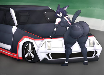 anthro big_breasts big_butt breasts bubble_butt butt car female huge_butt latex solo thick_thighs vehicle wide_hips nicolaowo felid feline mammal 11:8 character_request hi_res tagme busty_boy_(lore)