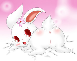 accessory anus ass_up blush body_blush butt butt_blush close-up eyelashes female flower flower_in_hair fur genitals hair hair_accessory looking_at_viewer looking_back looking_back_at_viewer open_mouth plant red_eyes semi-anthro solo vulva white_body white_fur makuran jewelpet sanrio sega sega_fave ruby_(jewelpet) hare japanese_hare lagomorph leporid mammal 5:4