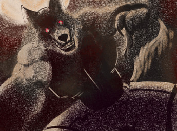 anthro barazoku claws clothed clothing creepy creepy_face creepy_smile evil_face evil_grin evil_look finger_claws male moon muscular muscular_anthro muscular_male perspective red_eyes smile smiling_at_viewer solo tail teeth pinumontbalou epic_games fortnite wendell_(fortnite) canid canine canis mammal wolf absurd_res hi_res