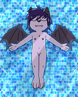 anthro female flat_chested floating genitals nipples nude skinny_dipping solo swimming_pool vulva water young pokefound da_silva mattie_(pokefound) bat mammal 4:5 hi_res