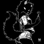 anthro blep bottomwear butt candy clothing dessert female food holding_candy holding_food holding_lollipop holding_object hotpants lollipop midriff notched_ear seductive shorts solo tongue tongue_out ezeeshady canid canine canis mammal wolf 1:1 2025 black_and_white digital_media_(artwork) monochrome pixel_(artwork)