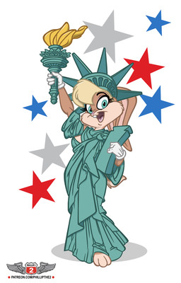 3_toes 4_fingers anthro buckteeth cosplay crown feet female fingers headgear holidays looking_at_viewer open_mouth open_smile smile solo star statue_of_liberty teeth text toes torch bobguthrie phillipthe2 4th_of_july looney_tunes warner_brothers lola_bunny lagomorph leporid mammal rabbit hi_res url