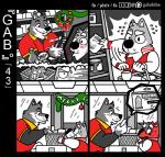 5_fingers anthro base_two_layout black_border blush border canid canine canis cheek_tuft christmas clothed clothing comic condom cute_fangs domestic_dog duo embarrassed english_text eyebrows facial_tuft fingers four_frame_grid four_frame_image fully_clothed fur gab_(comic) gab_shiba gabshiba grid_layout head_tuft heart_symbol holding_condom holding_object holidays jacket male male/male mammal motion_lines nervous red_clothing red_topwear regular_grid_layout sexual_barrier_device shelf shiba_inu shirt side_view spitz store t-shirt text tongue topwear tuft two_row_layout unused_condom wrapped_condom wuff_(gabshiba)